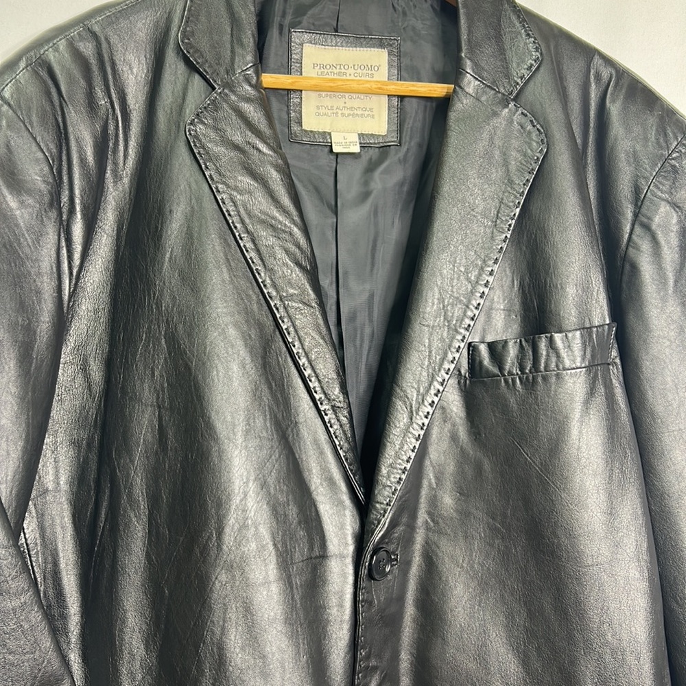 Pronto Uomo genuine leather shoulder pad pocketed blazer - Picture 3 of 11